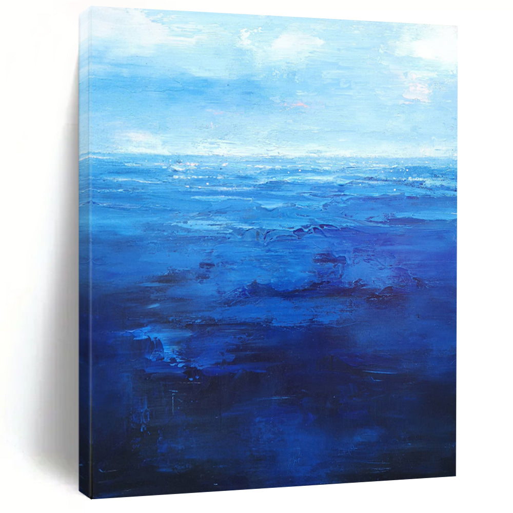 “Blue Gradient Sea ‘Infinite Depths’” - Impasto Ocean Painting On Canvas DTP345