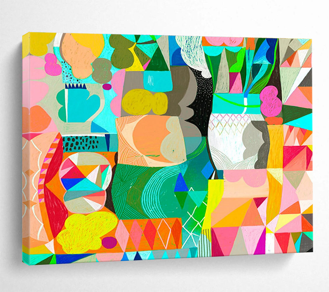 Colorful Geometric Collage - Bold Shapes and Harmonious Hues Painting On Canvas DKH065
