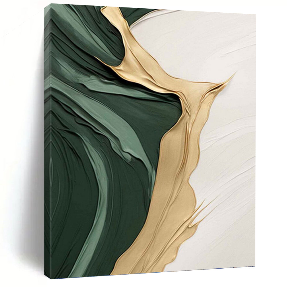 Emerald Green, Gold, and White Textured Abstract - Abstract Painting On Canvas DKH1496