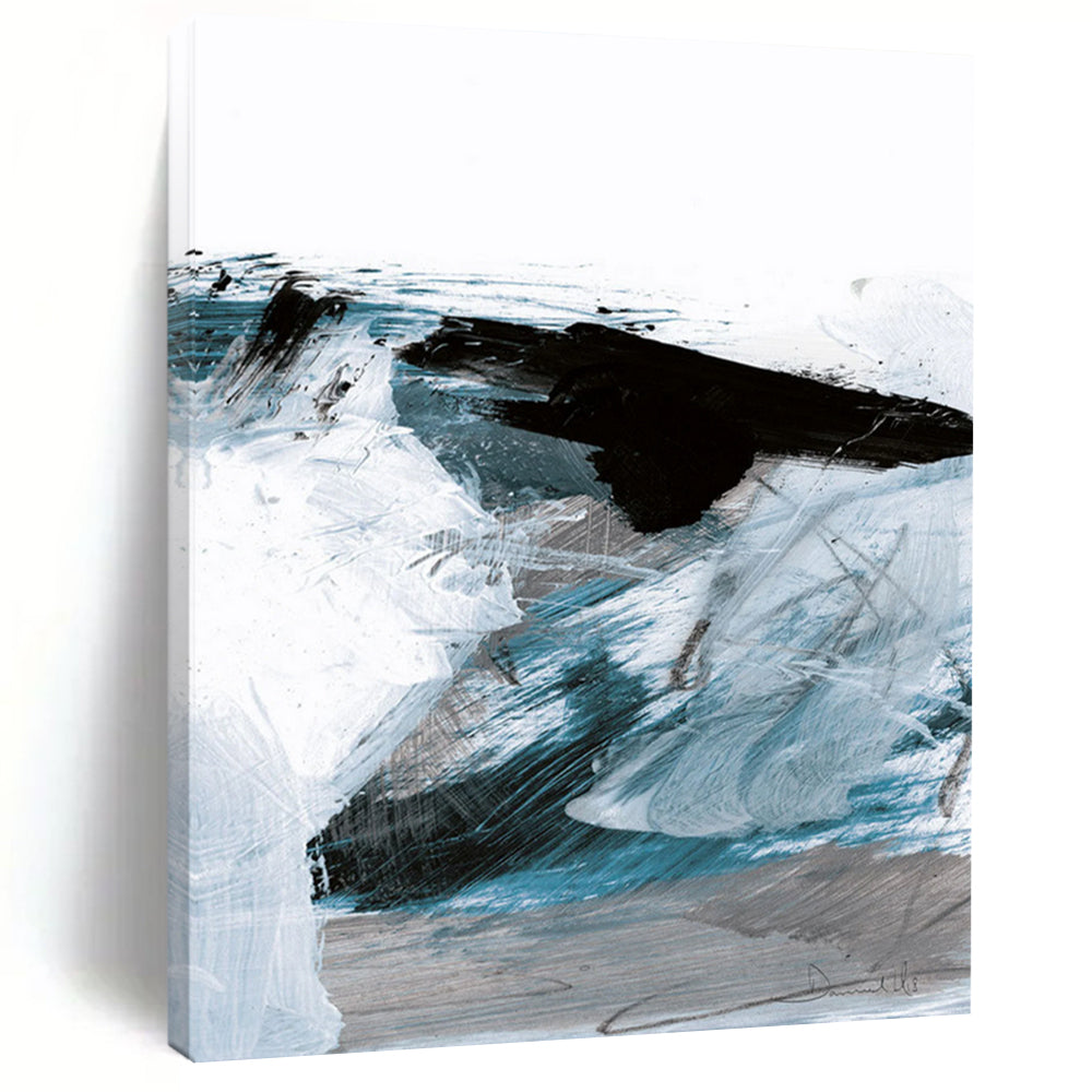 “Dynamic Blue Abstract Waves” - Blue, White, Black Abstract Painting On Canvas DTP220