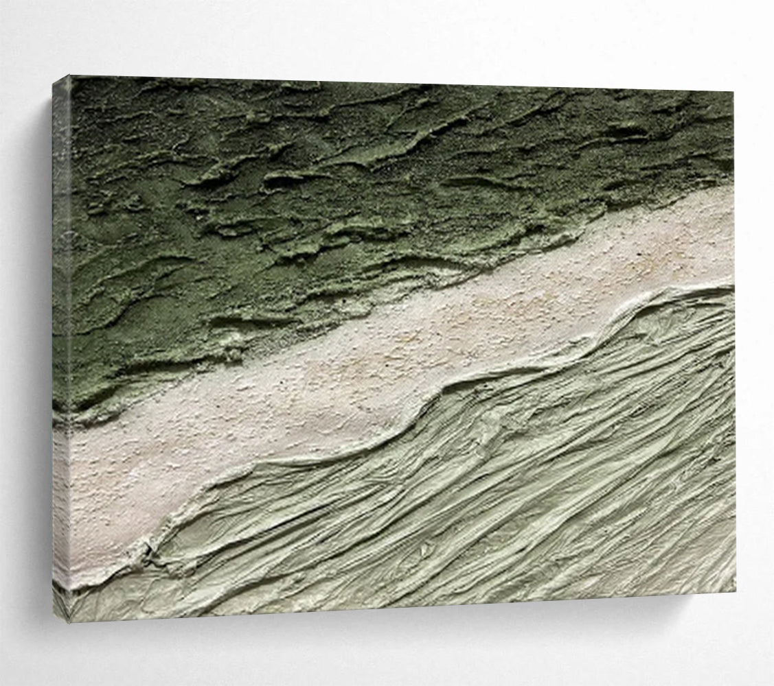 “Textured Earth Tones - Layered Greens and Beiges” Painting On Canvas DKH001