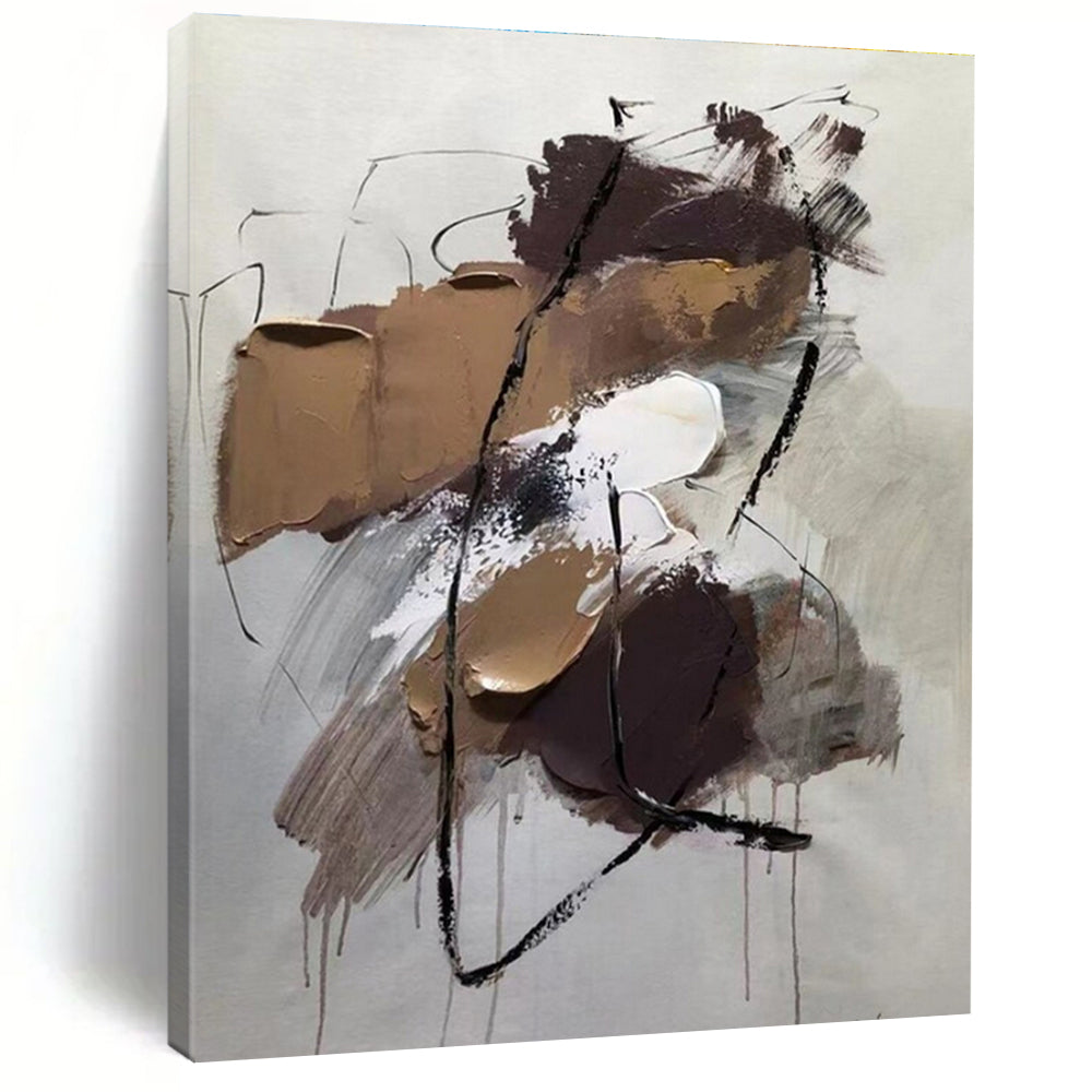 Brown, Gray & White Dynamic Forms, “Subtle Energy” - Impasto Abstract Painting CT0775