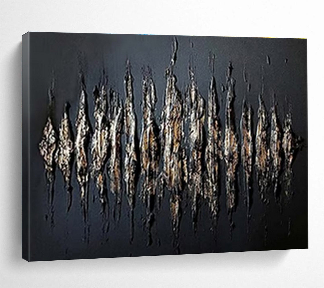 Textured Black and Gold Abstract “Gilded Textured Drama” Painting On Canvas DKH097