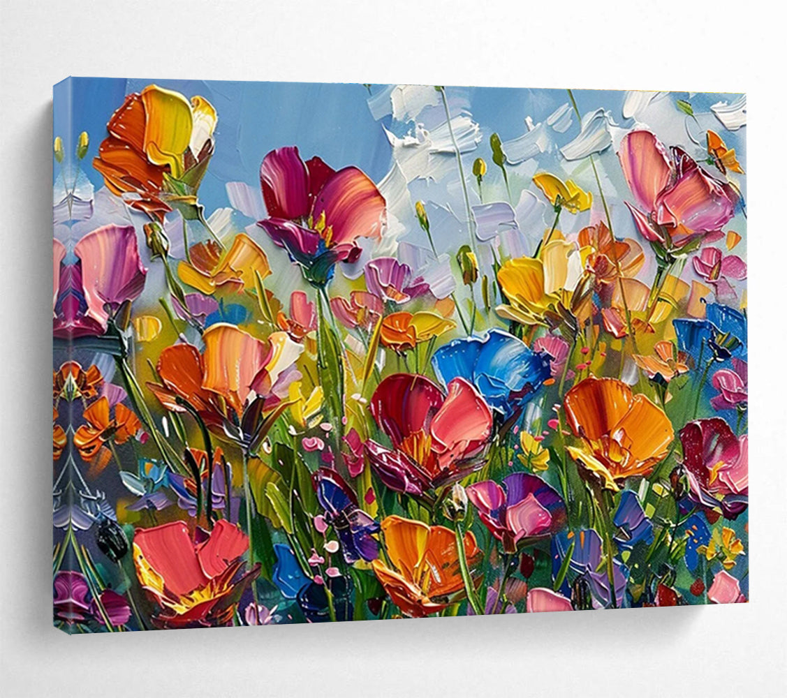 “Colorful Impasto Flower Garden” - Cheerful Floral Painting On Canvas DKH797
