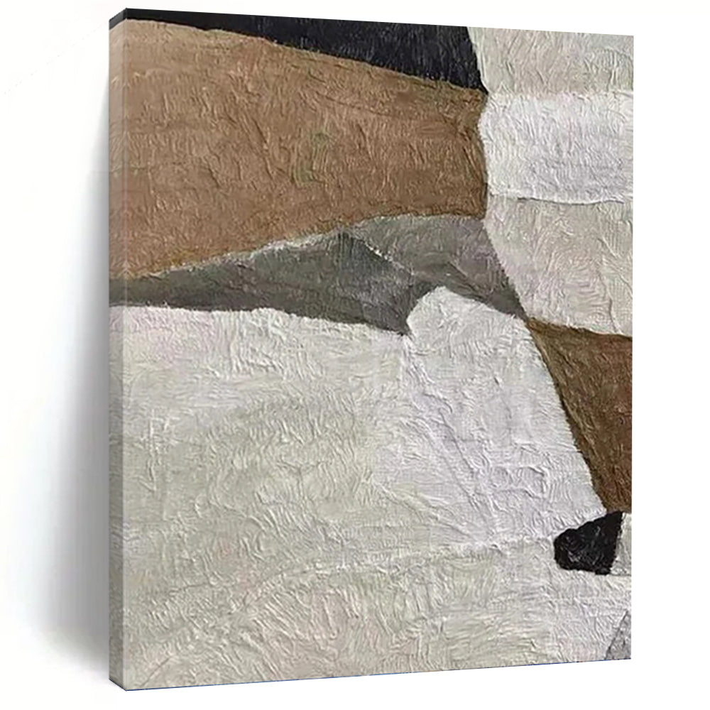 Beige, Gray, and Black Textured Collage - Abstract Painting On Canvas DKH1140