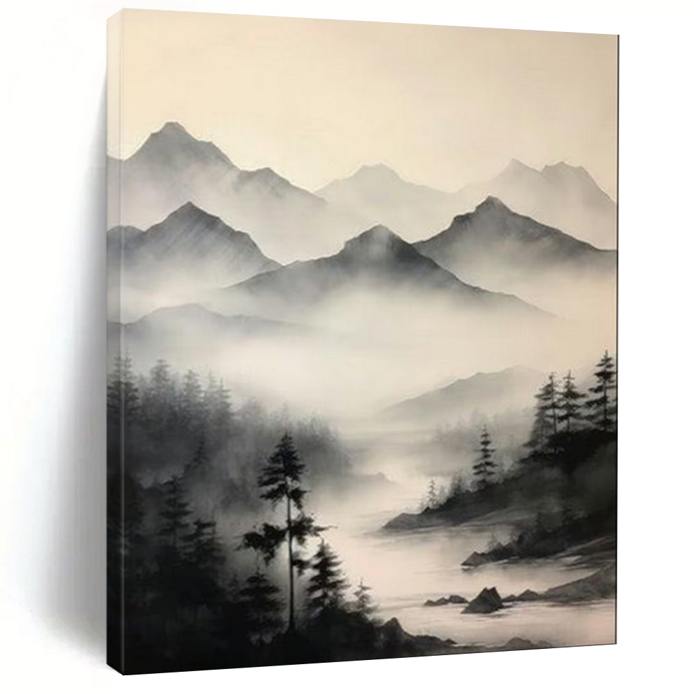 Ink Washed Mountains Gray White Traditional Chinese Landscape Painting CT1917
