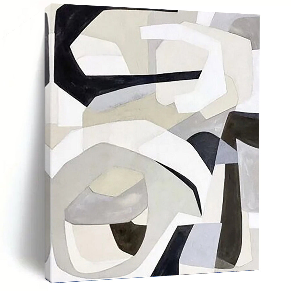 Monochrome Abstract Shapes in Gray Painting On Canvas DKH1141