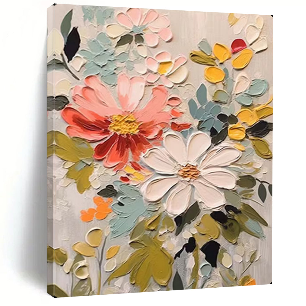 “Colorful Impasto Flower Medley” – Textured Floral Oil Painting On Canvas CT2128
