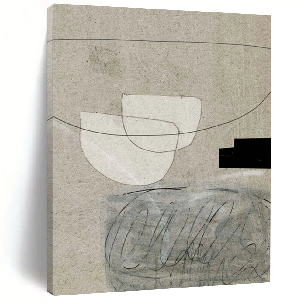 “Minimalist Paper Collage” - Beige, White, Black Mixed - Media Art On Canvas DTP238