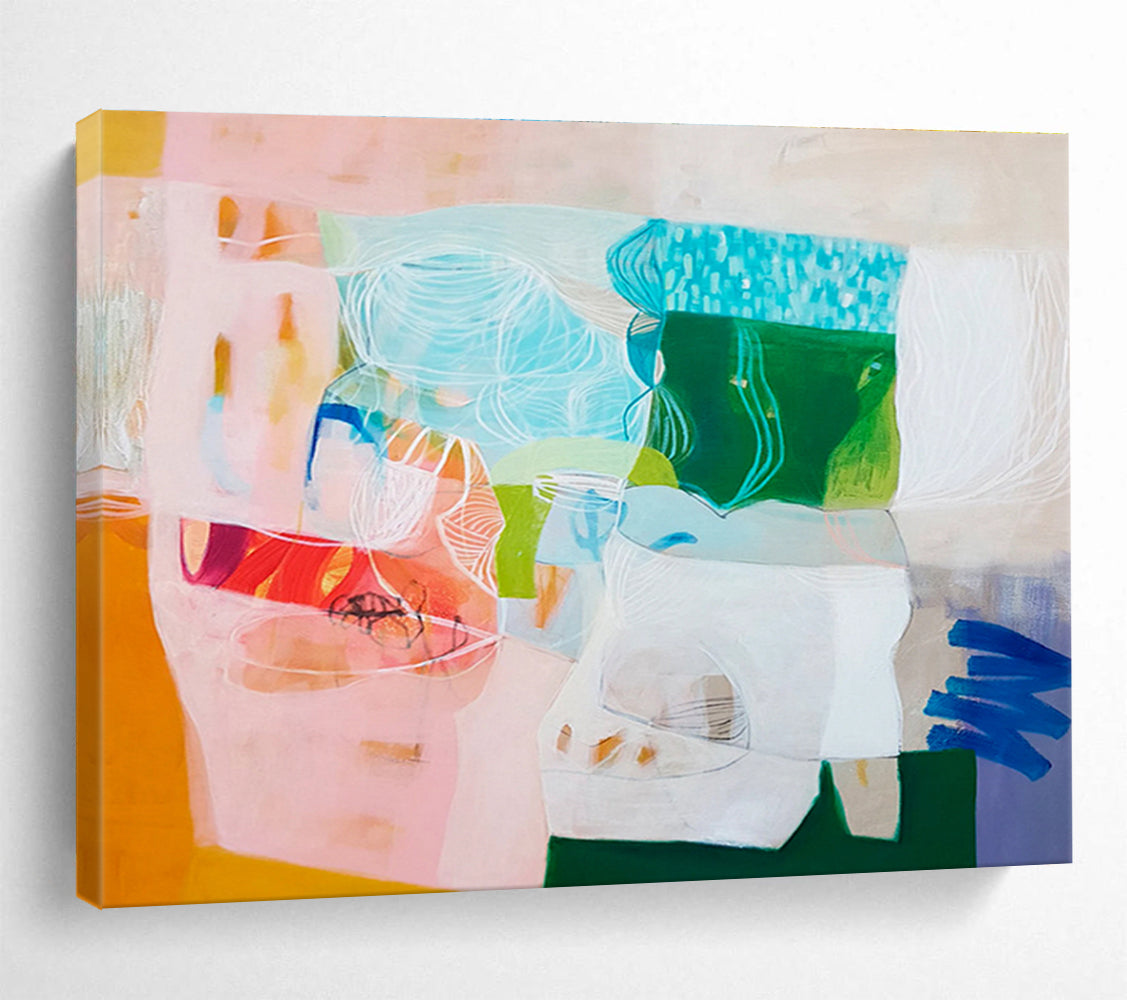 Colorful Abstract Collage - Mixed Shapes and Textures Painting On Canvas DKH054