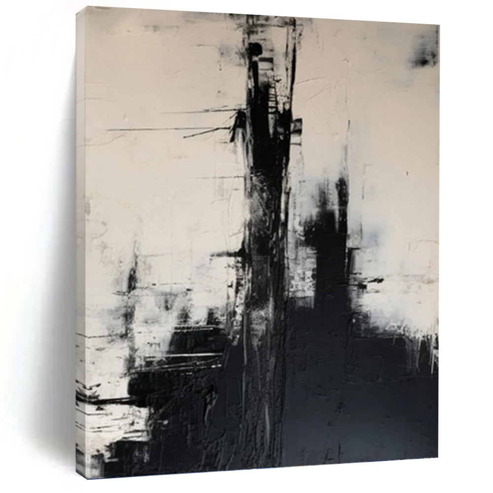 Black & White Urban Abstraction - Abstract Cityscape Painting On Canvas DKH1261