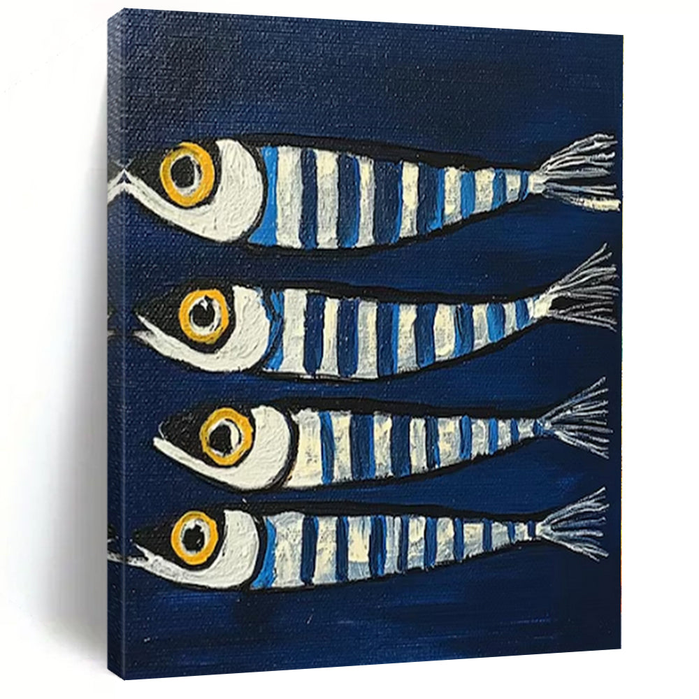 “Striped Fish on Blue” – Naive Art Painting CT1189