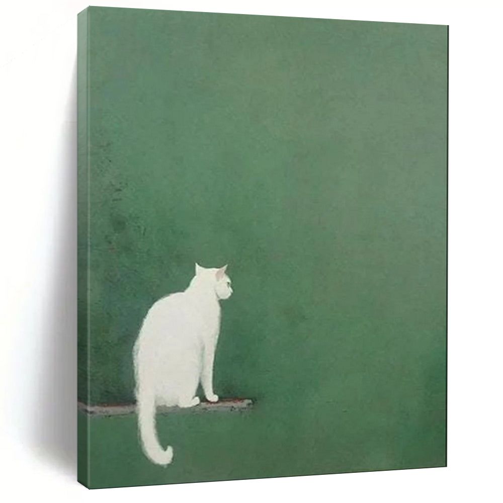 “White Cat on Green” - Minimalist Animal Art CT1937