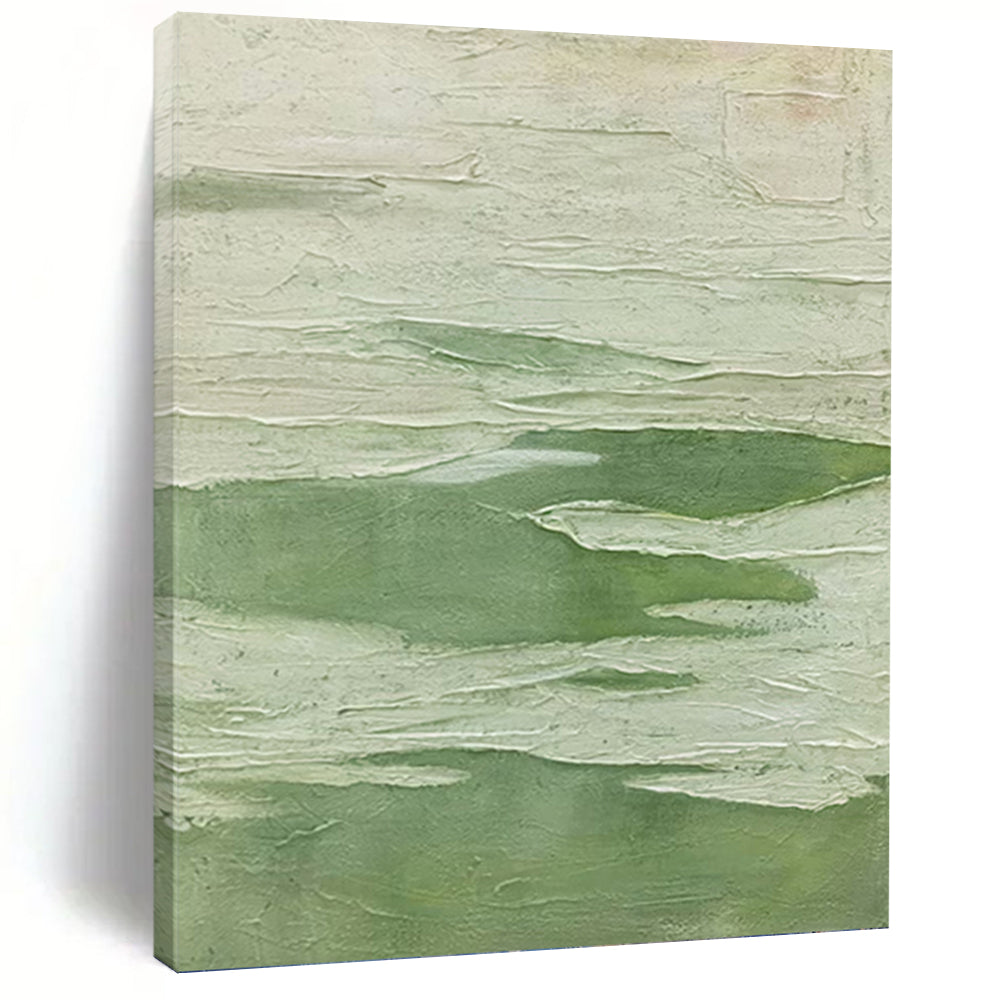 “Soft Green - White Textured Abstract Nature” Painting On Canvas DKH1227