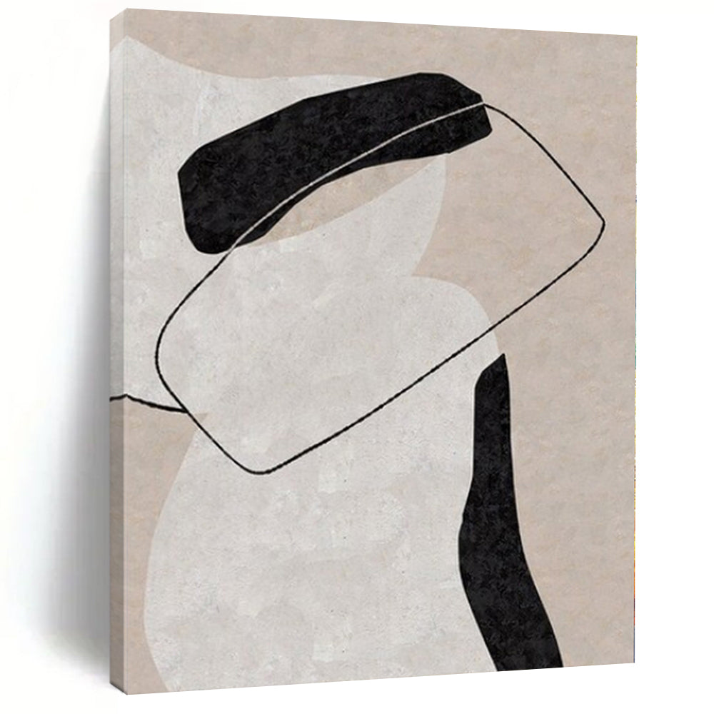 “Black - White - Beige Geometric Interplay” – Geometric Abstract Painting CT1141