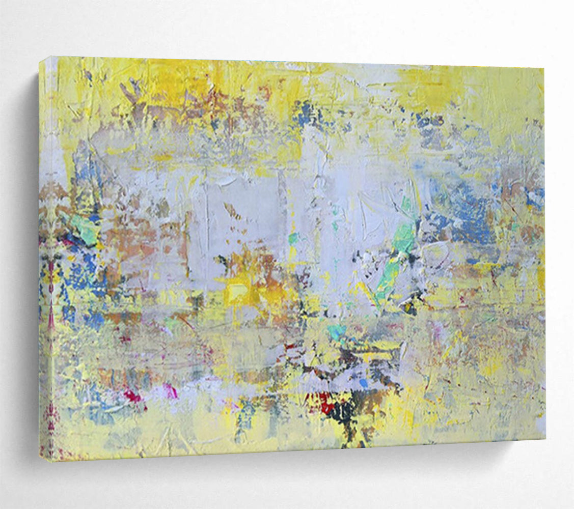 Bright Textured Abstract in Yellow and Pastels Painting On Canvas DKH194