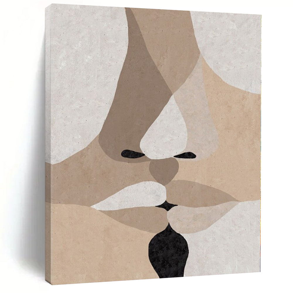 “Beige - Brown - Black Abstract Faces” – Geometric Portrait Art CT1157