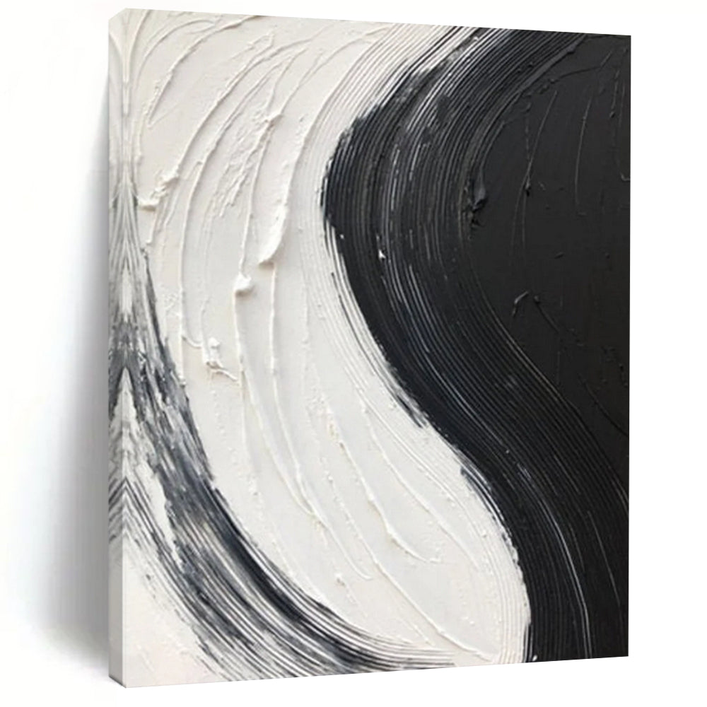 “Black, White Swirl ‘Yin - Yang Flow’” - Impasto Abstract Painting On Canvas DTP376