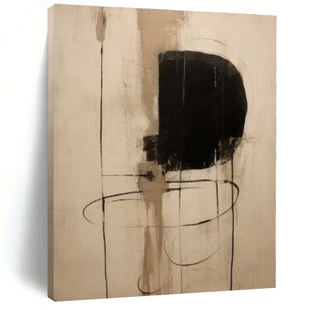 Minimalist Black & Beige Lines - Abstract Expressionist Ink & Acrylic CT1290