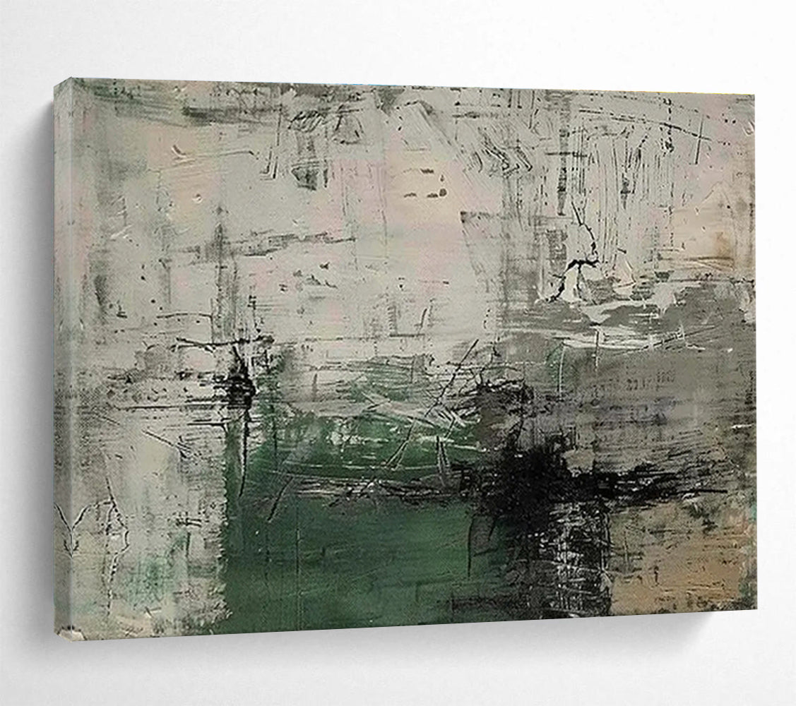 Gray and Green Abstract “Industrial Textured Abstraction” Painting On Canvas DKH151