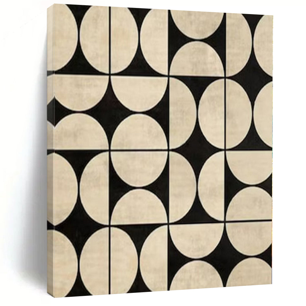 “Symmetrical Black - Beige Circles” – Abstract Geometric Pattern Painting CT1082