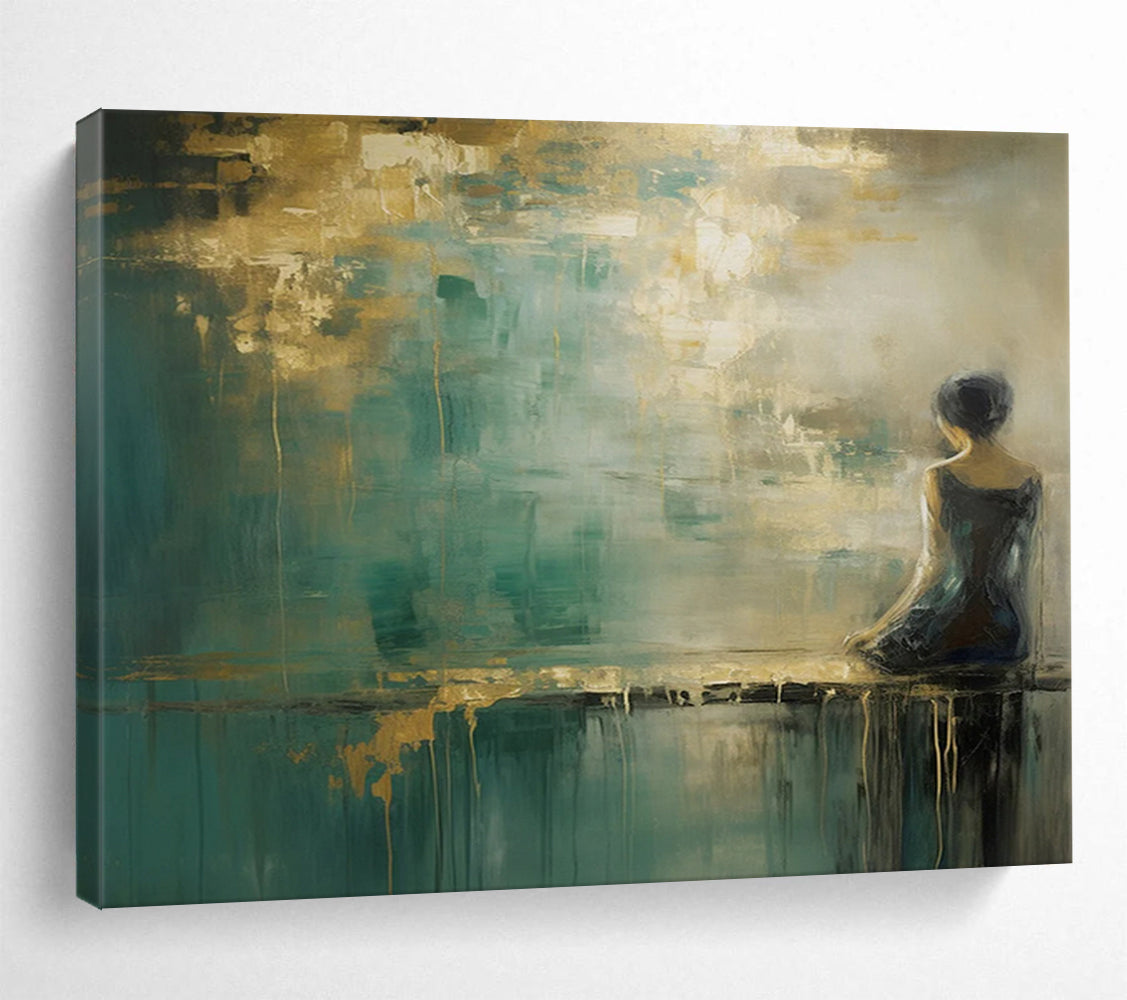 “Gilded Contemplation” Ethereal Figure Painting On Canvas DLZ087