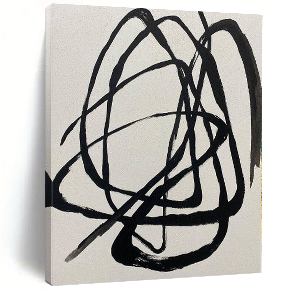 “Black Tangled Lines on White” – Expressive Abstract Painting CT1116