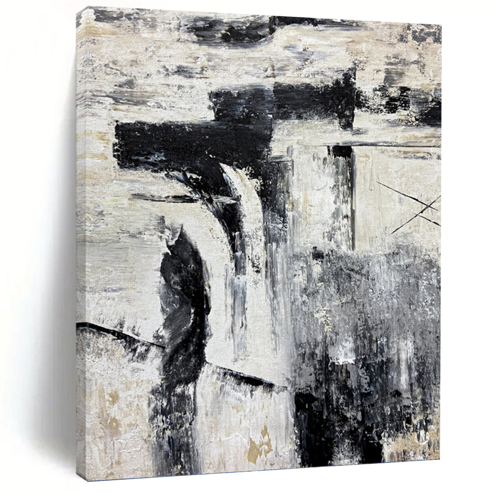 “Grayscale Abstract Composition” - Minimalist Geometric - Inspired Painting On Canvas DKH1680
