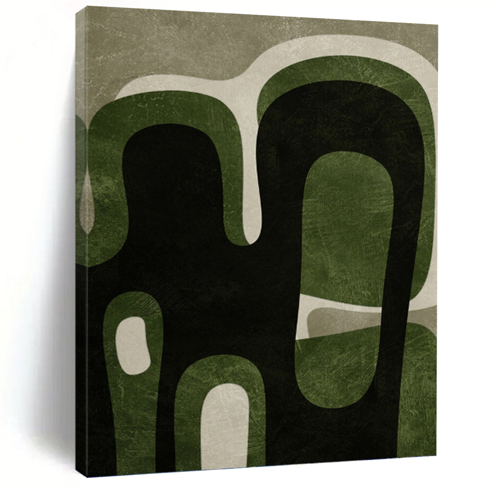 Green and Black Organic Shapes - Abstract Expressionist Painting On Canvas DKH1381