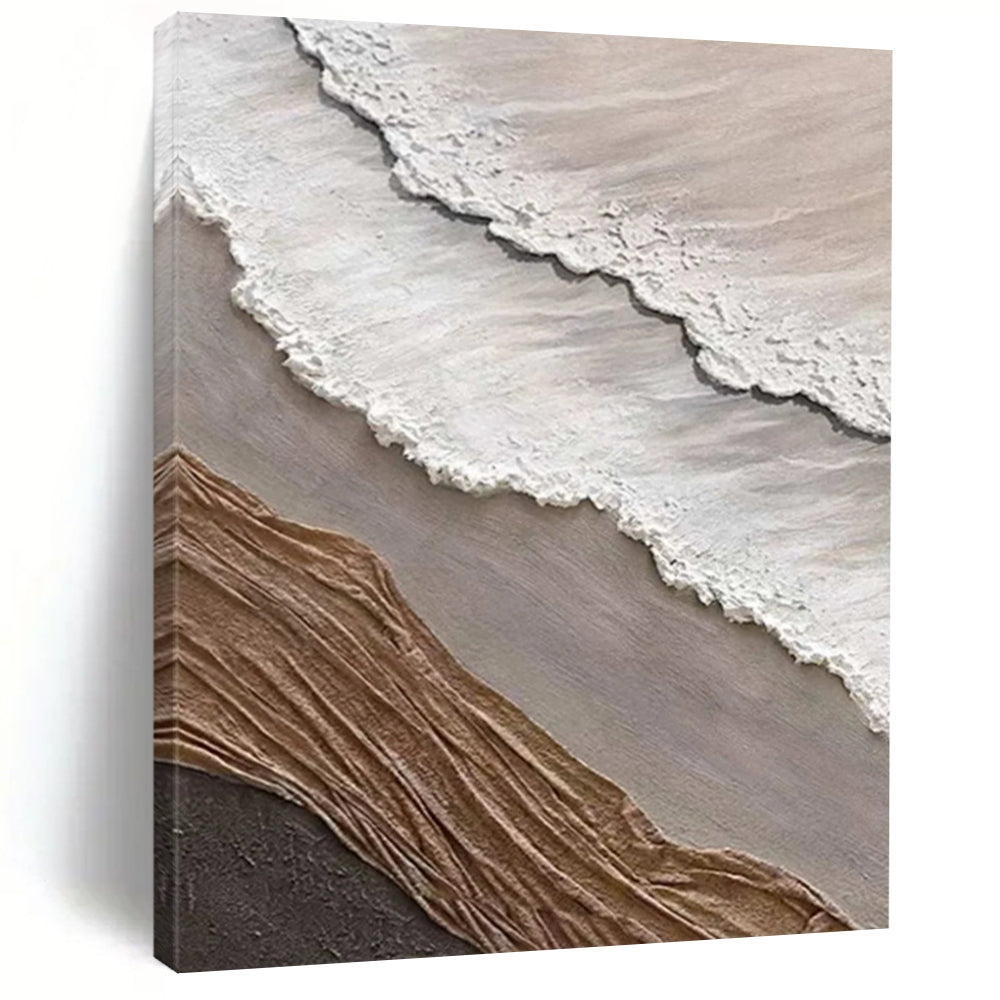 “White, Brown, Gray Textured Coast ‘Eroded Elegance’” - Mixed - Media Beach Painting On Canvas DTP344