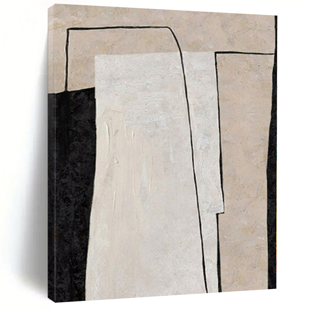 “Black - White - Beige Geometric Overlap” – Geometric Abstract Painting CT1136