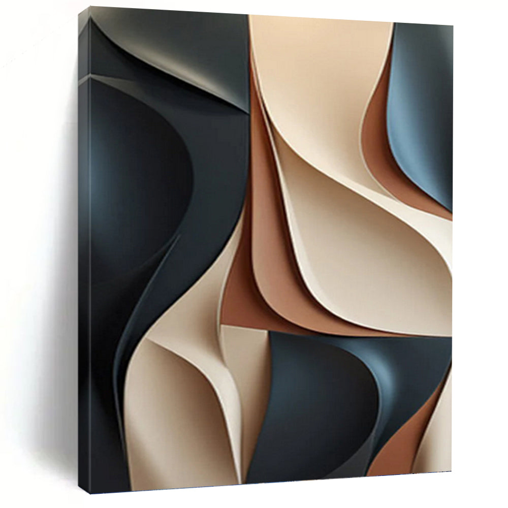 “3D - Effect Neutral Abstract” - Black, Beige, Brown & Gray Sculptural Painting On Canvas DKH1023