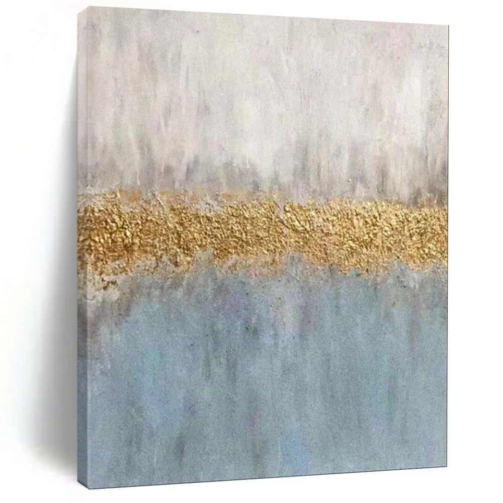 “Gray - Blue & Gold Horizon” - Minimalist Textured Abstract on Canvas CT1885