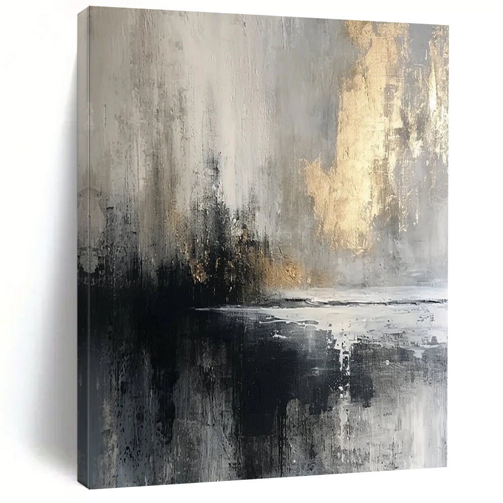 “Gray - Gold Abstract Reflection” - Abstract Expressionist Painting On Canvas DTP067