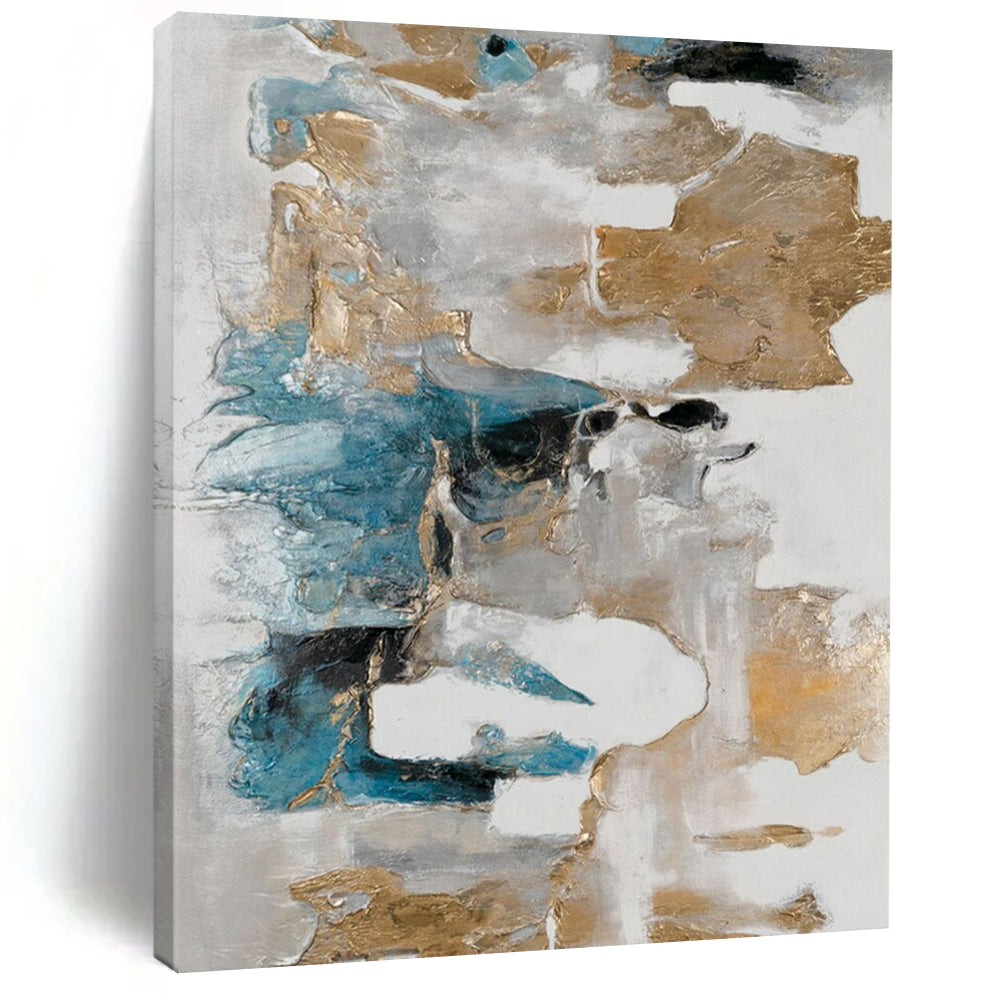 “Gold & Blue Abstraction” - Metallic Abstract Painting On Canvas CT2245