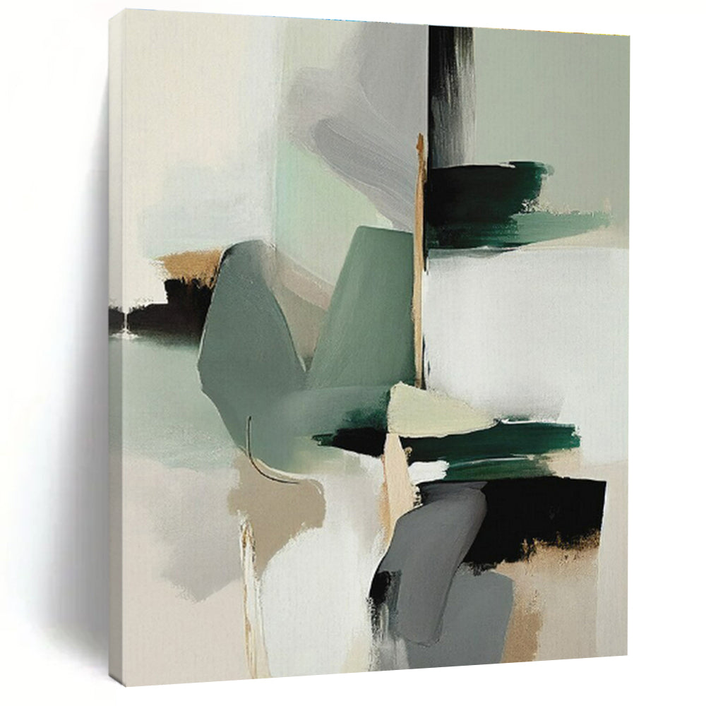 Muted Green, Gray & Beige Shapes, “Subtle Sophistication” - Abstract Geometric Acrylic Painting CT0760