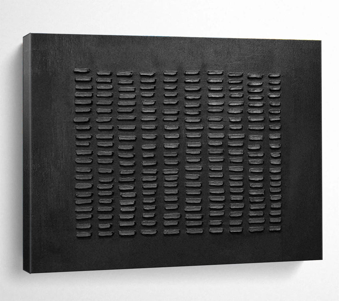 Textured Black Abstract “Tactile Black Grid” Painting On Canvas DKH089