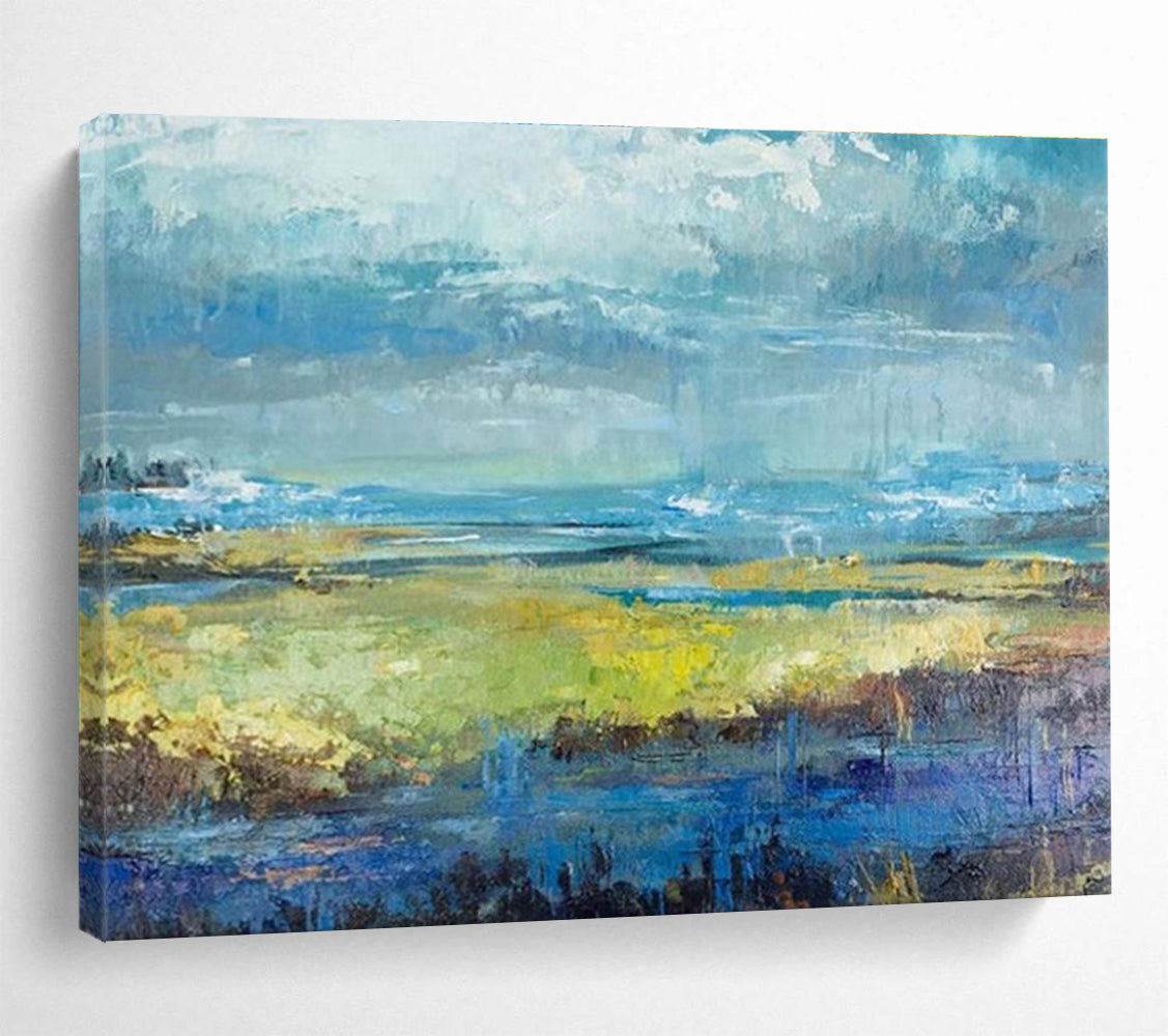 Abstract Coastal Landscape in Blue and Green Painting On Canvas DKH190
