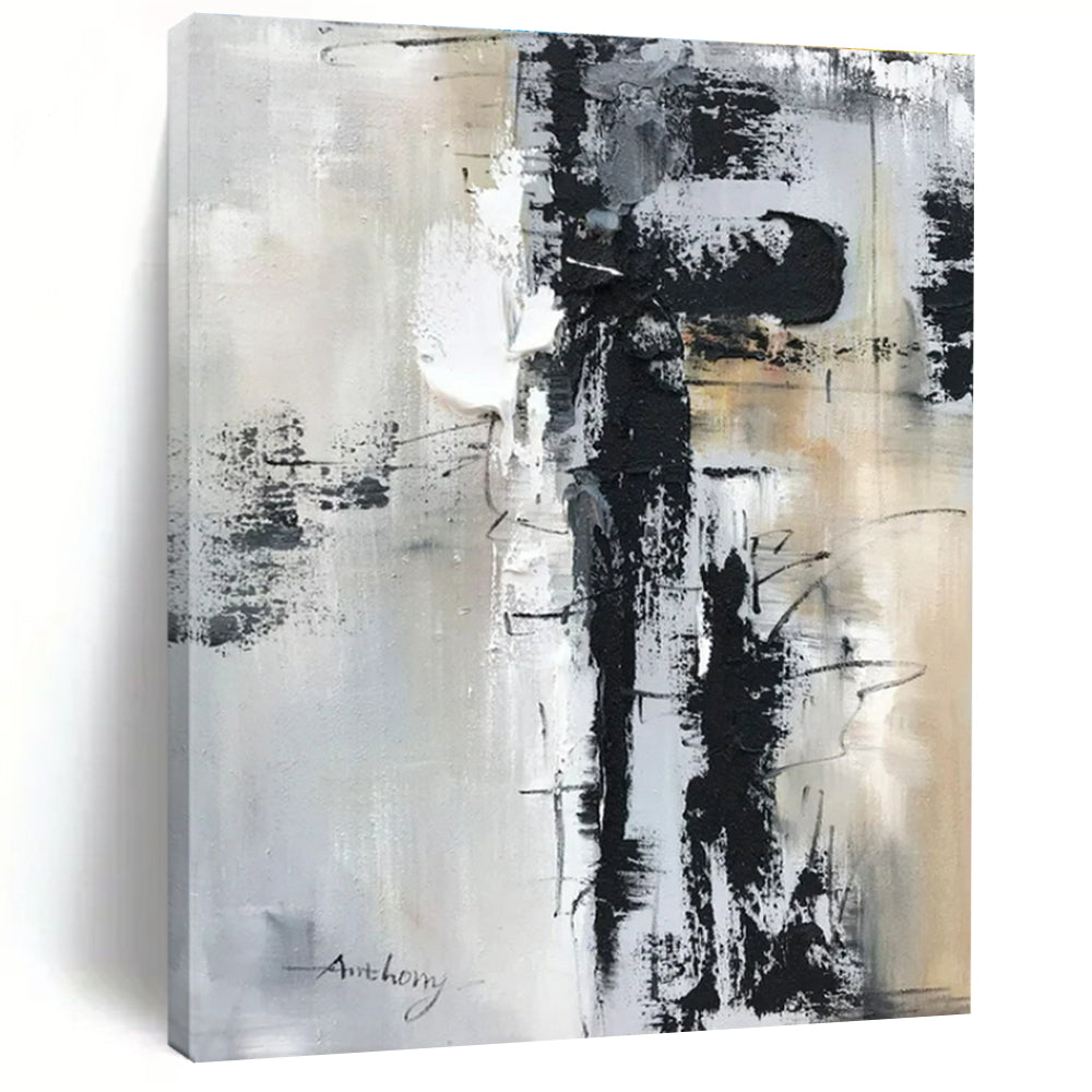 “Black - White - Gray Textured Abstraction” ,Abstract Acrylic Painting CT0799