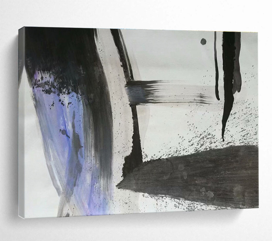 “Black, White, and Purple Abstract” - Minimalist Abstract Painting On Canvas DKH852