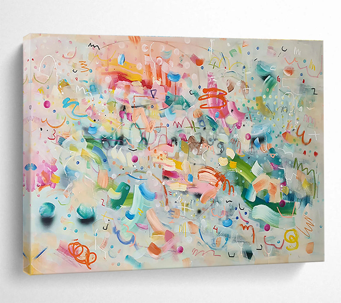 Whimsical Abstract Doodles - Colorful Marks and Playful Symbols Painting On Canvas DKH059