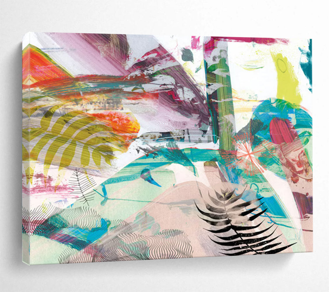 “Vibrant Tropical Collage” Nature - Inspired Abstract Painting On Canvas DLZ118
