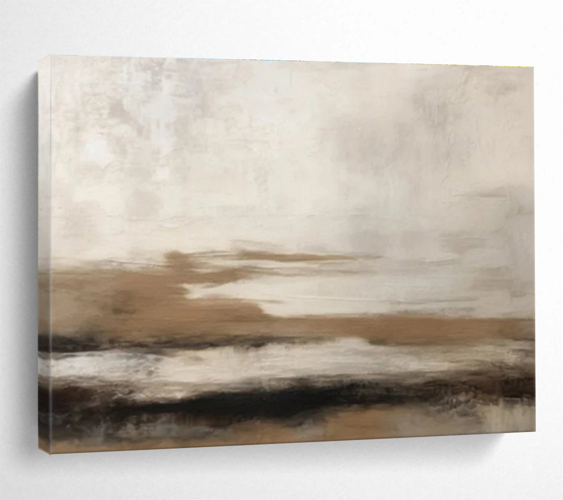 “Brown & White Textured Layers” Abstract Landscape Painting On Canvas DKH332