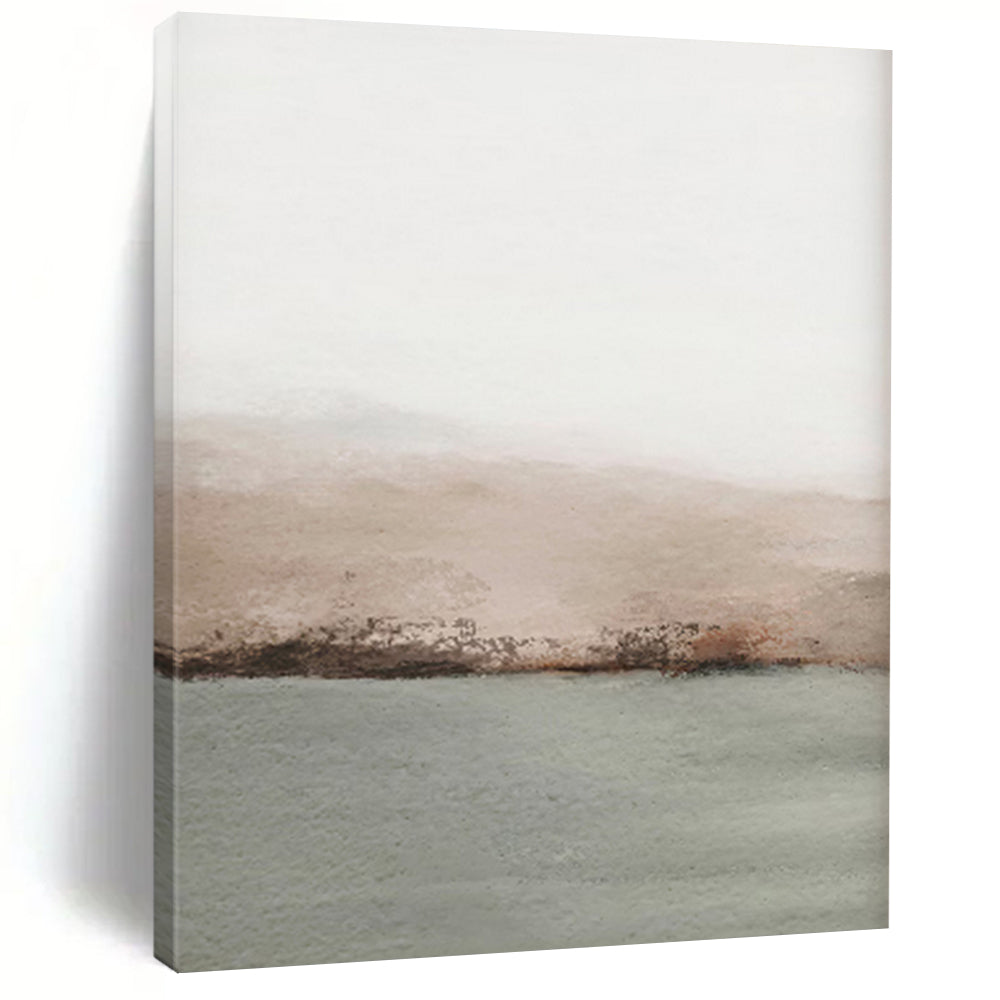 “Simple Horizon Calm” – Minimalist Watercolor Landscape with Beige, Gray, and Green Hues CT2062
