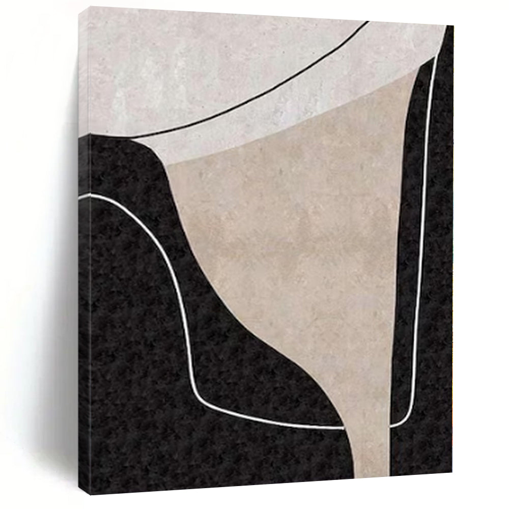 “Beige - Black - White Geometric Forms(Variation)” – Geometric Abstract Painting CT1163