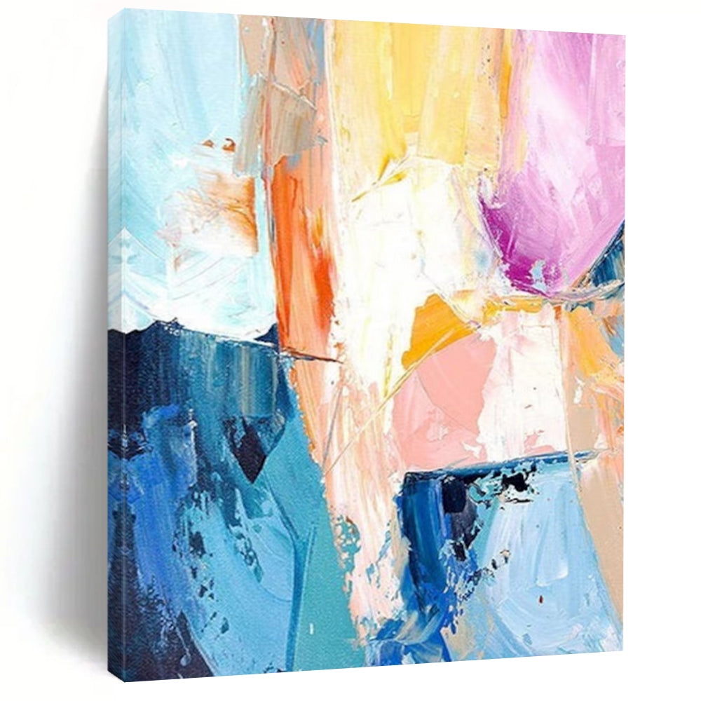 “Color - Clash Harmony” - Blue, Orange, Pink Dynamic Abstract Shapes Painting On Canvas DTP280