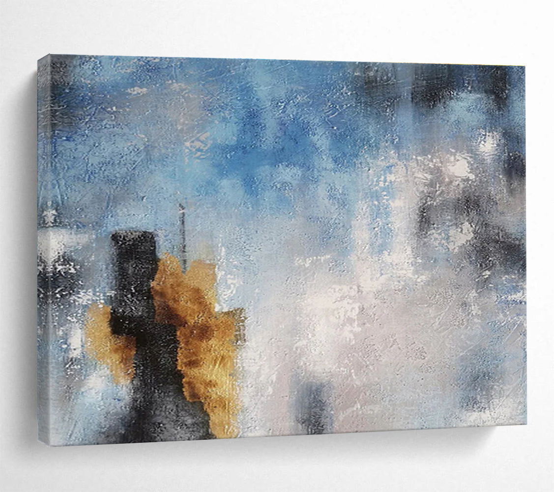 Blue And Gray Abstract With Golden Accents Painting On Canvas DKH653