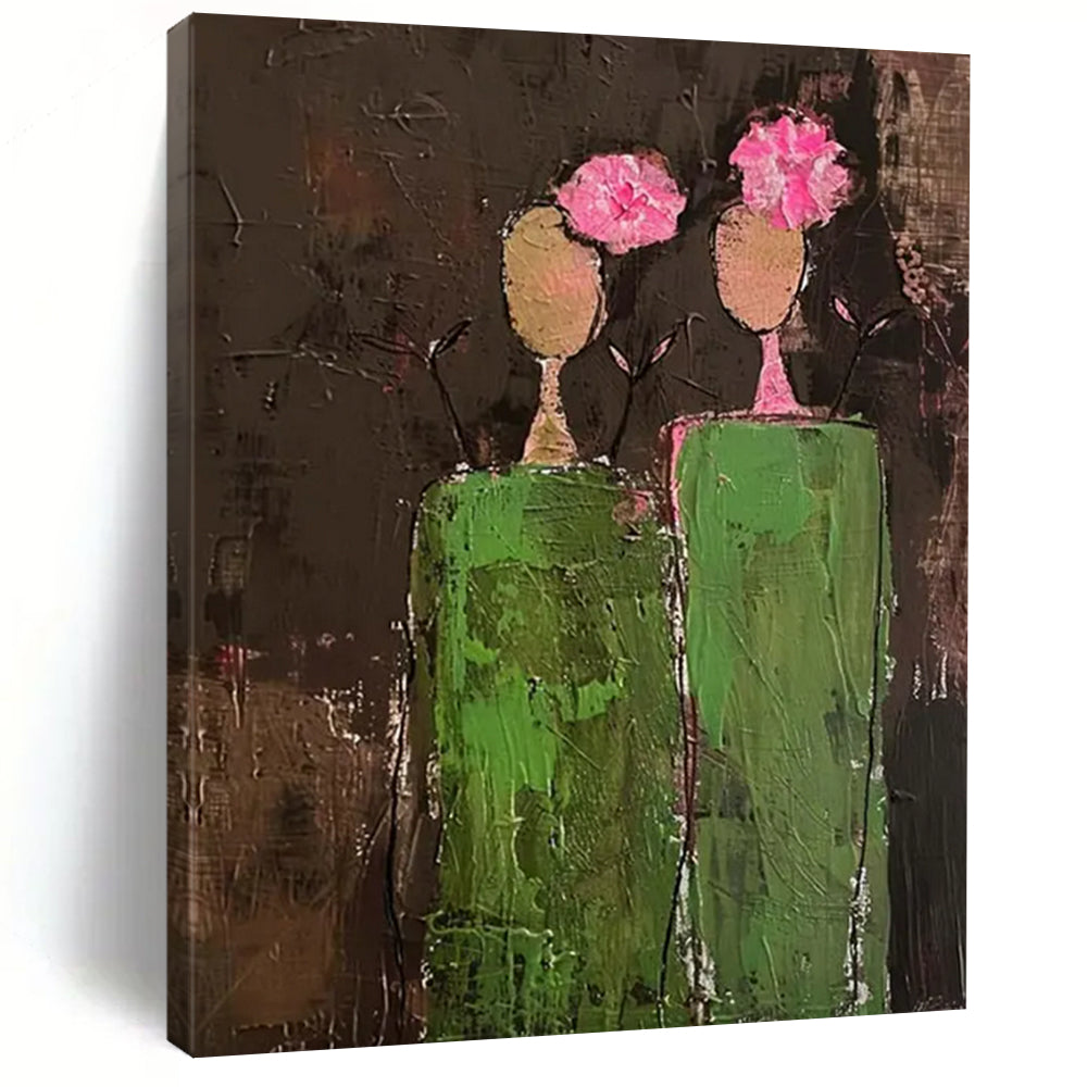 “Pink - Flowered Figure Abstract” - Naive Art - Inspired Painting On Canvas DTP080