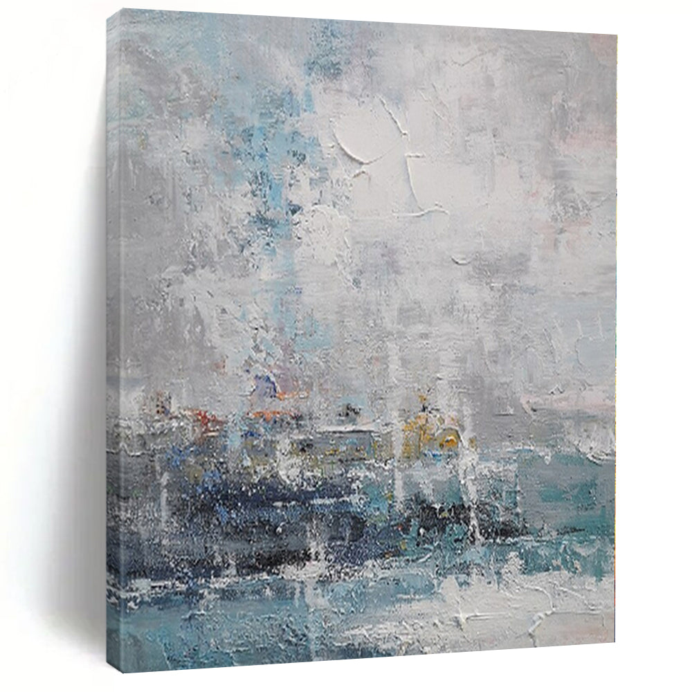 “Textured Blue - Gray Coastal Impression” – Impasto Seascape Painting CT1108