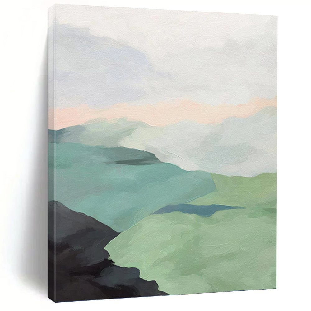 Minimalist Mountainscape in Soft Pastels - Landscape Painting On Canvas DKH1445